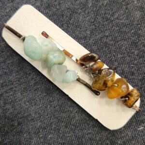 Handmade Wire Wrapped Beaded Gemstone Hair Pins Amazonite Tigers Eye Fairy Gift